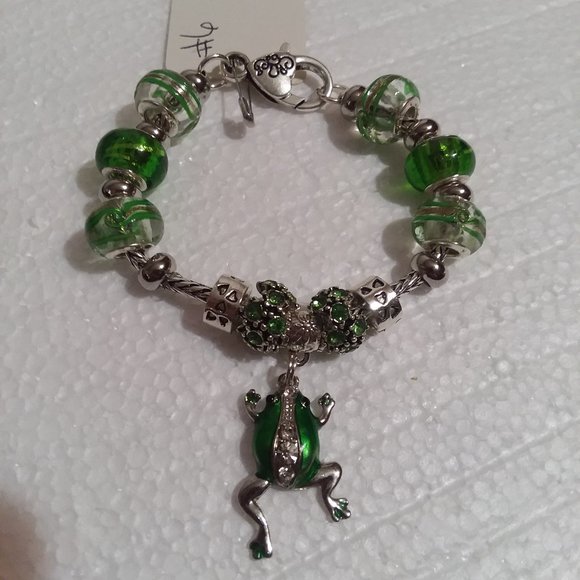 #6-6 3/4"-7" Bracelet-Frog-Glass Beads .925 - Picture 1 of 4